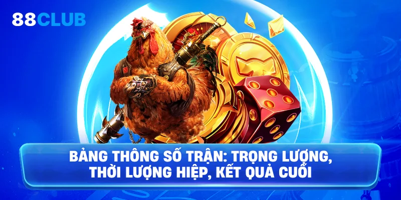 Bảng thông số trận: trọng lượng, thời lượng hiệp, kết quả cuối