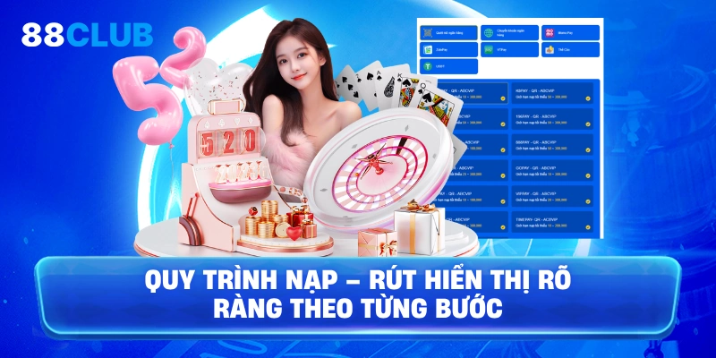 Quy trình nạp – rút hiển thị rõ ràng theo từng bước